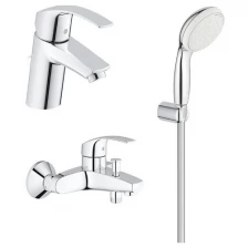 Готовый набор для ванной, GROHE Eurosmart New, смесители для ванны, раковины, душевой набор, хром, (123582)