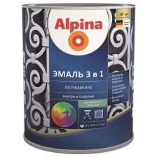 ALPINA Эмаль алкидно-уретановая по ржавчине 3 в 1, База 3 (0,75л)