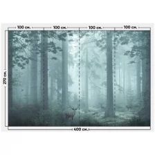 Фотообои / флизелиновые обои Олени в сосновом лесу / флизелиновые готовые на стену / природа / на кухню, в прихожую, спальню, гостиную, зал 4 x 2,7 м