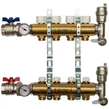 Распределительный коллектор из латуни без расходомеров 4 вых. (Stout)